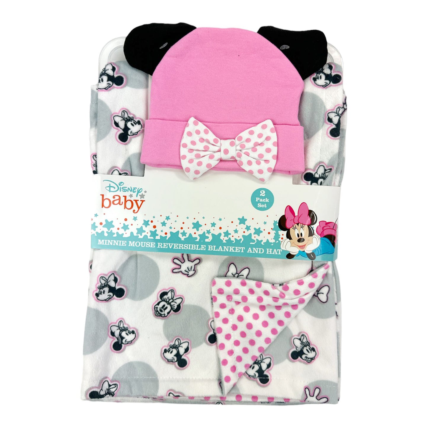MINNIE MOUSE Soft Lightweight Baby Blanket w/ Hat (Pack of 4)