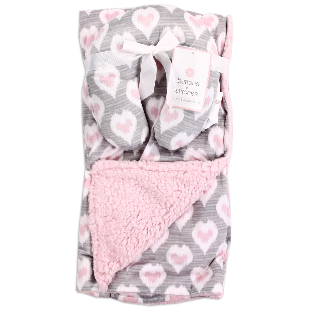 BUTTONS & STITCHES Newborn Blanket w/ Pillow - Hearts (Pack of 4)
